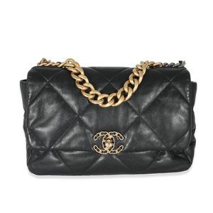 Chanel Black Shiny Lambskin Chanel 19 Flap Bag